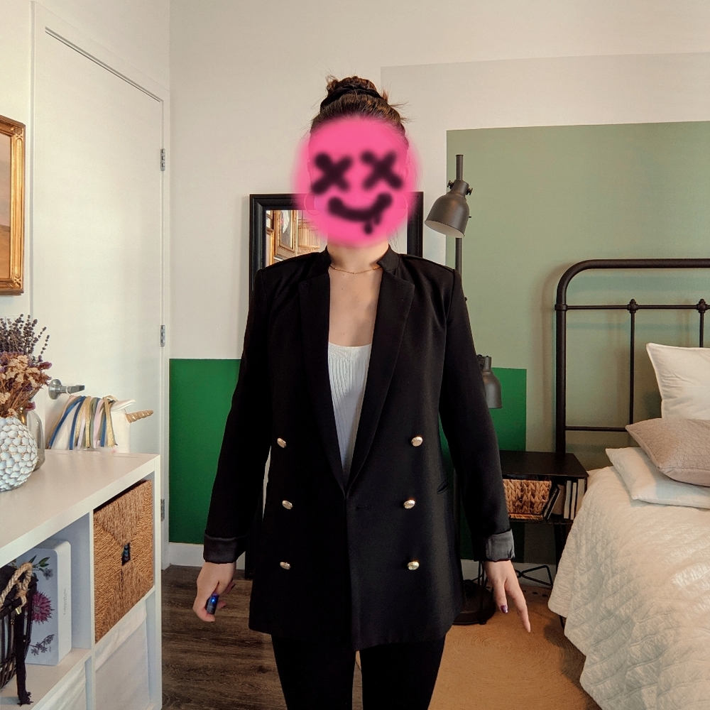 Satin black double breasted blazer